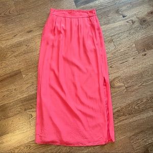 LOFT Women's Solid Bright Barbie Pink Maxi Skirt with Leg Slit Size XS